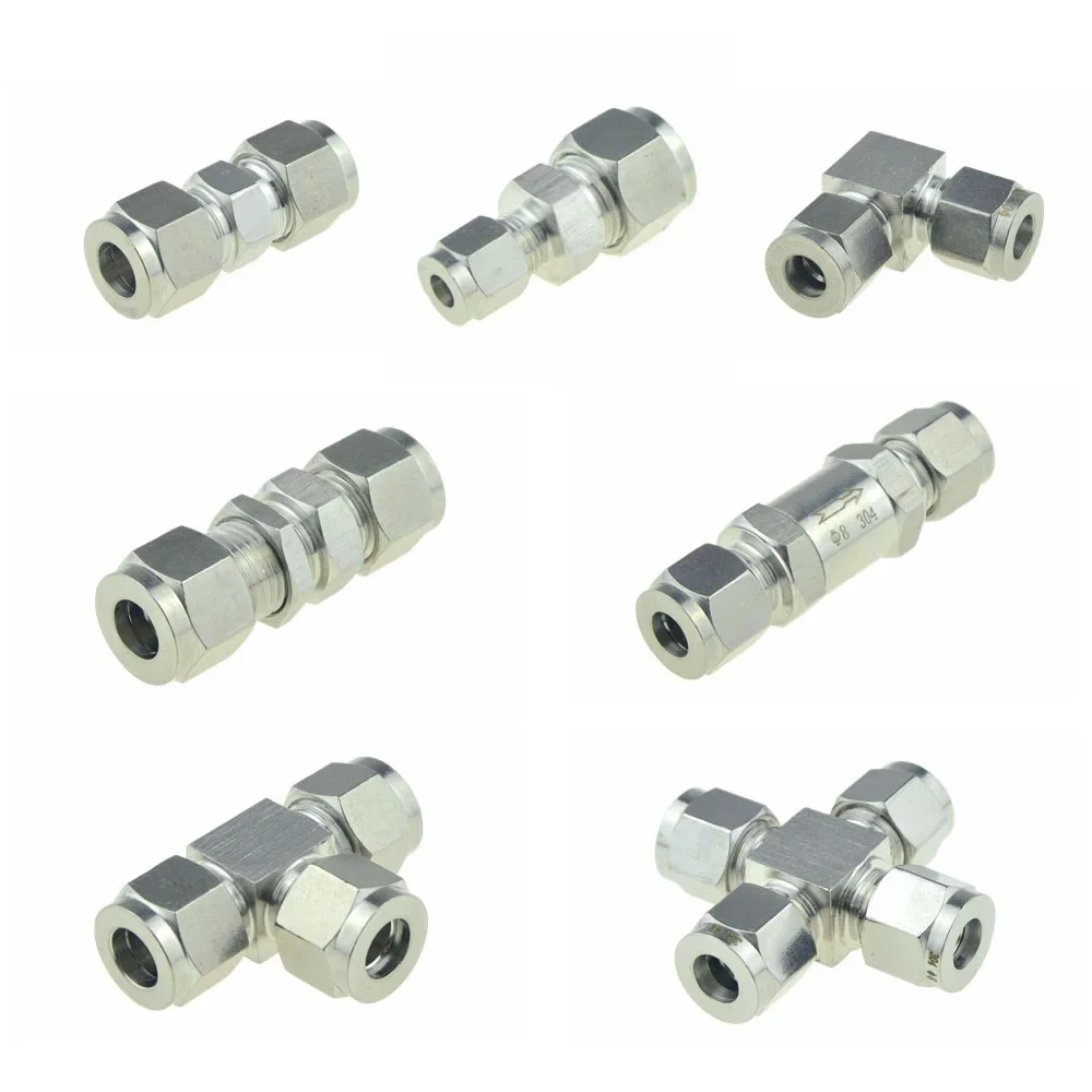 SUS 304 การบีบอัด Ferrule ท่อ 6 มม.8 10 12 มม.อะแดปเตอร์แปลง 1/4 1/2 หลอดสแตนเลส Coupler Connector YDF-LOK 1