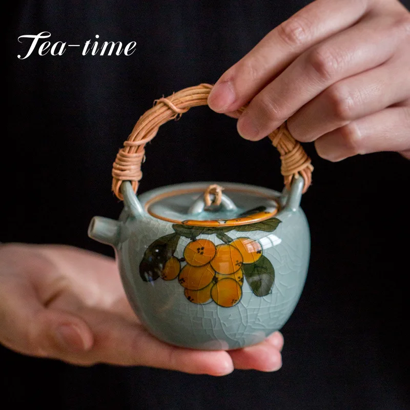Pure Handpainted Loquat Teapot Ice Crack Road Beam Pot With Filter