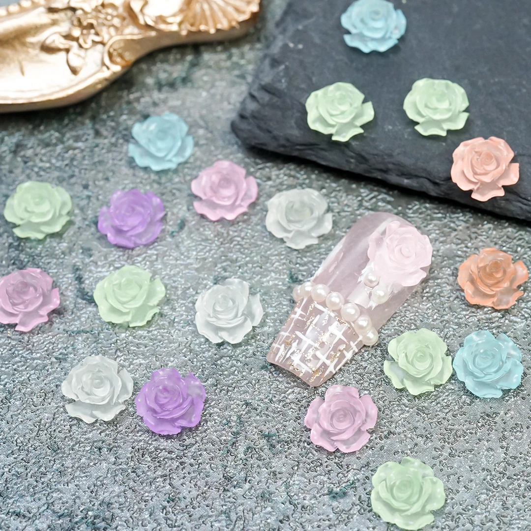 

30pcs Nail Art Charms Rose Flower Decoration 3D Resin Parts Glow In The Dark Nail Jewelry Night Light DIY Manicure Accessories