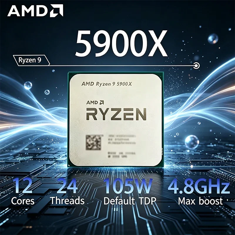 AMD Ryzen 9 5900X 프로세서 - 12코어 24스레드 3.7GHz 기본 속도, 4.8GHz 최대 부스트 속도, AM4 소켓 64MB L3 캐시 7nm 데스크탑 CPU