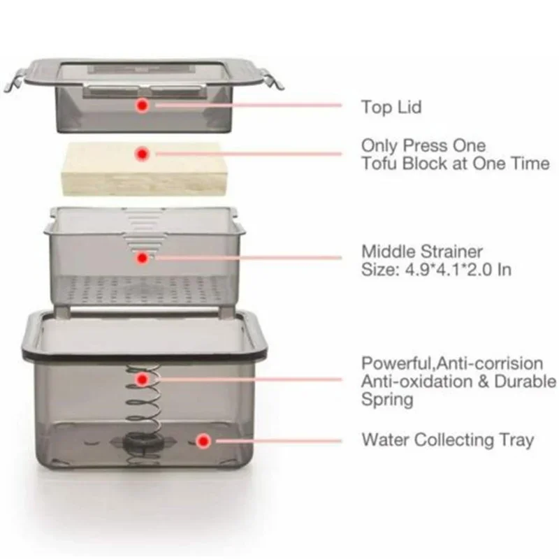 Tofu Press 3-Layer Tofu Drainer Making Mold Built-in Drainage Water Removing Tool Dishwasher Safe Home Kitchen Cooking Camping kitchen utensils tofu mold