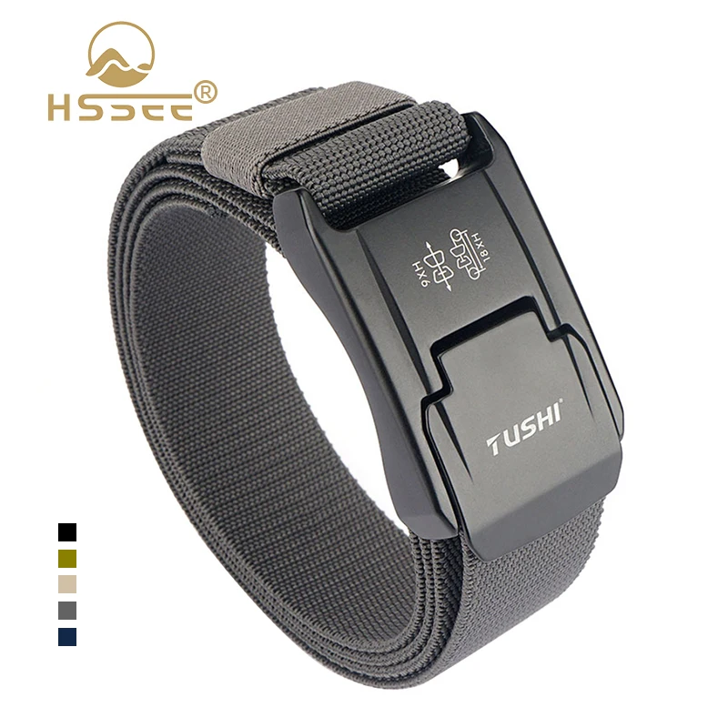 

HSSEE Official Genuine Elastic Belt for Male Alloy Metal Buckle Men's Military Tactical Belt Outdoor Jeans Casual Waistband