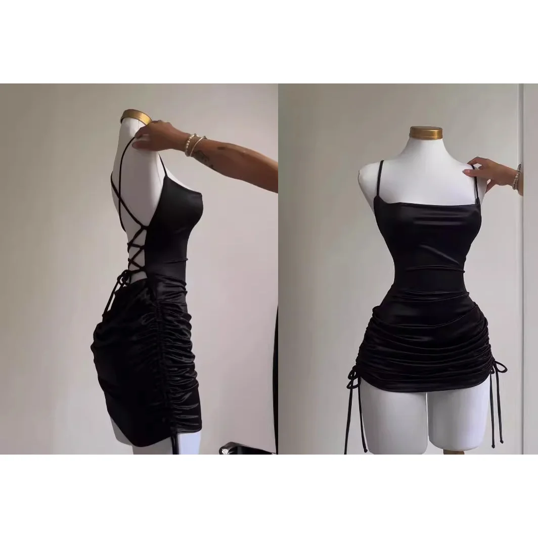 2024 Europe and the United States explosive new cross-border dress summer high sense lace-up sexy halter spice bag hip skirt 4