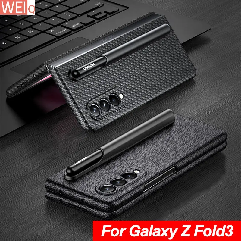 

Роскошный Ультратонкий кожаный чехол для Samsung Galaxy Z Fold 3 ударопрочный съемный Твердый чехол с держателем для ручки для Galaxy Z Fold3