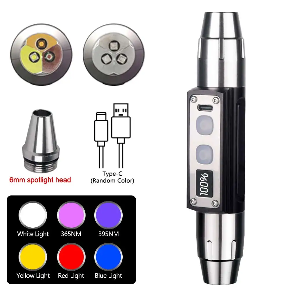 悠紫様確認用 Portable 6 Light Sources Flashlight Jade Inspection Lamp UV