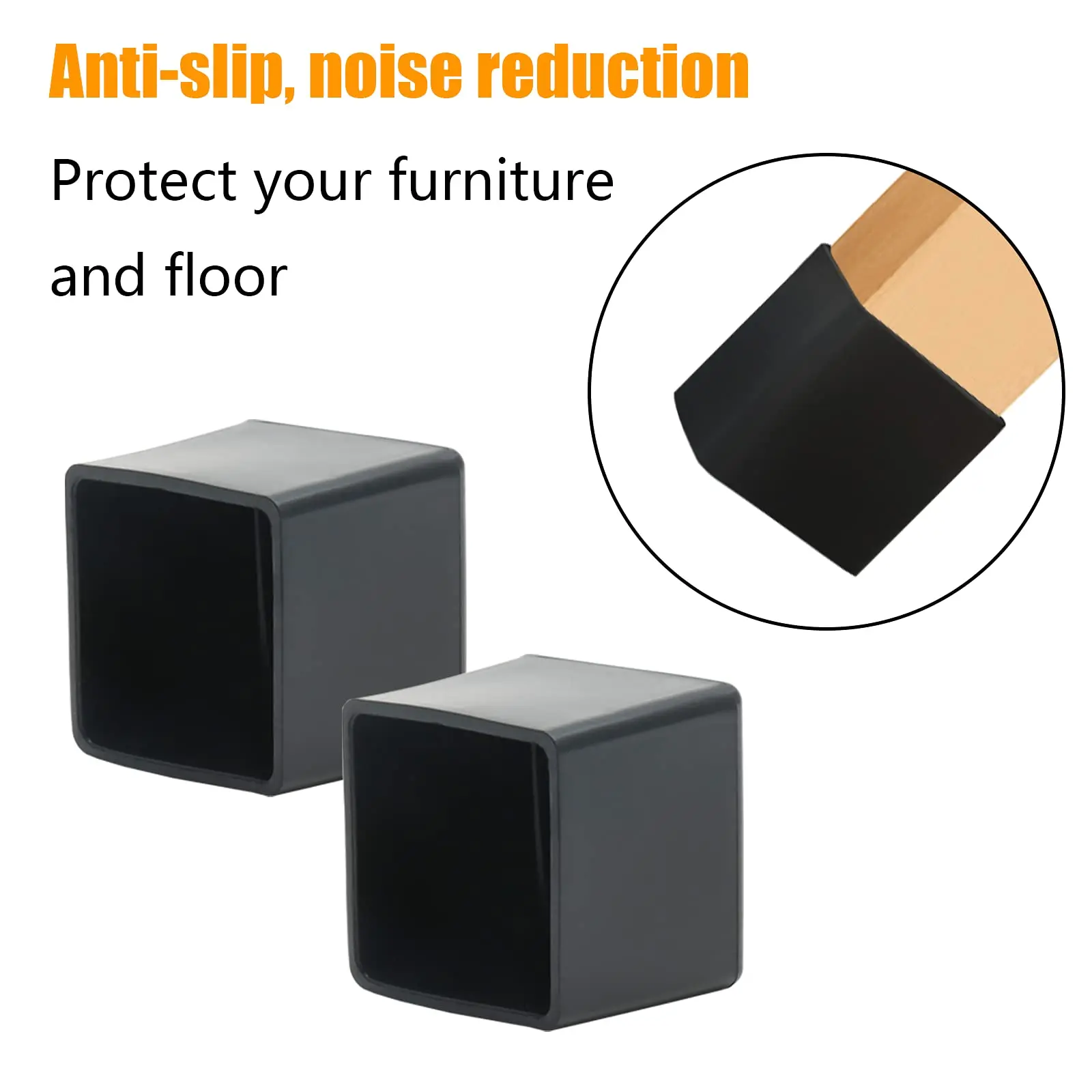 1/2/4/8Pcs 사각 고무 가구 다리 캡 10x10mm-32x32mm 검정색 PVC 파이프 슬리브 튜브 캡 미끄럼 방지 테이블 발 먼지 커버