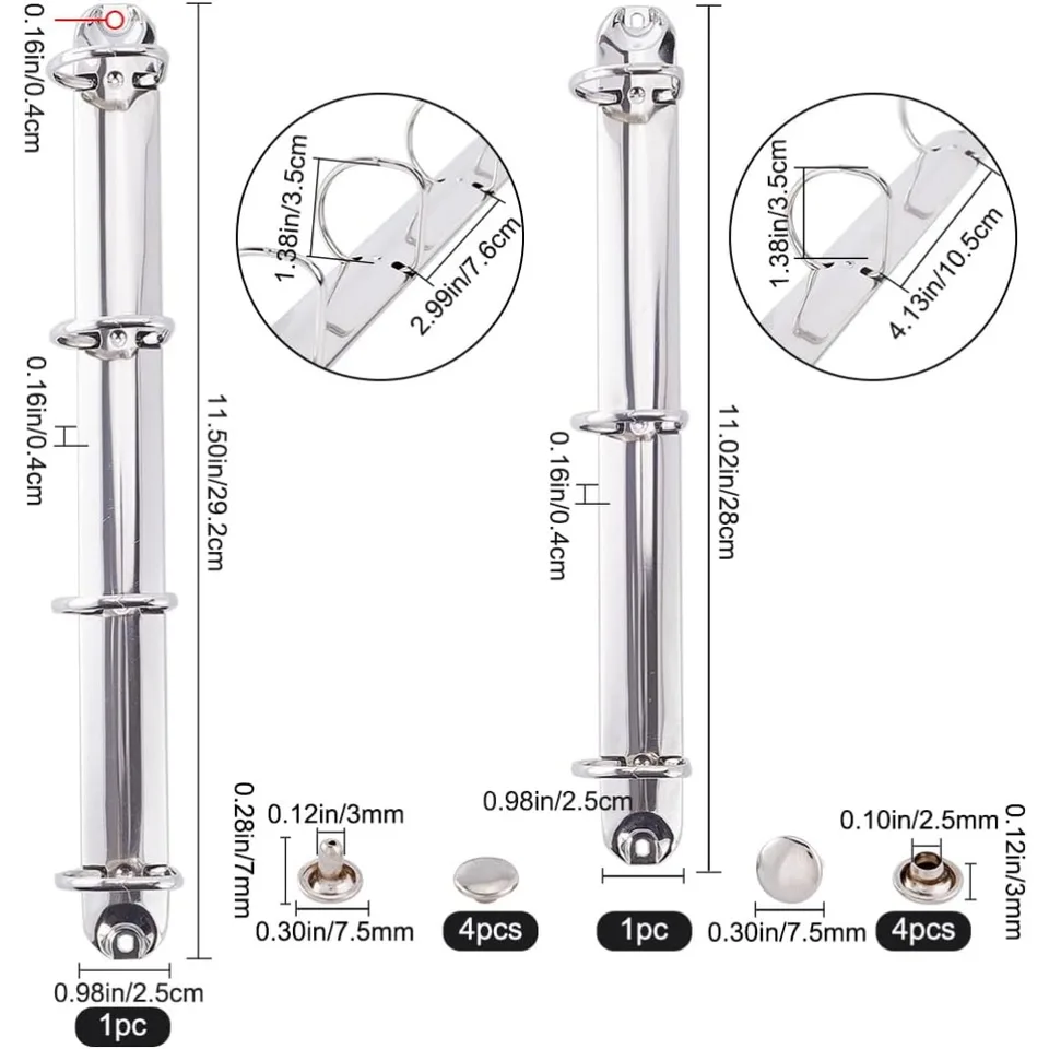 3 Meccanismi Di Rilegatura Metallo Per Raccoglitori - Anelli A4, Spine In Metallo, Argentato - Foto 2