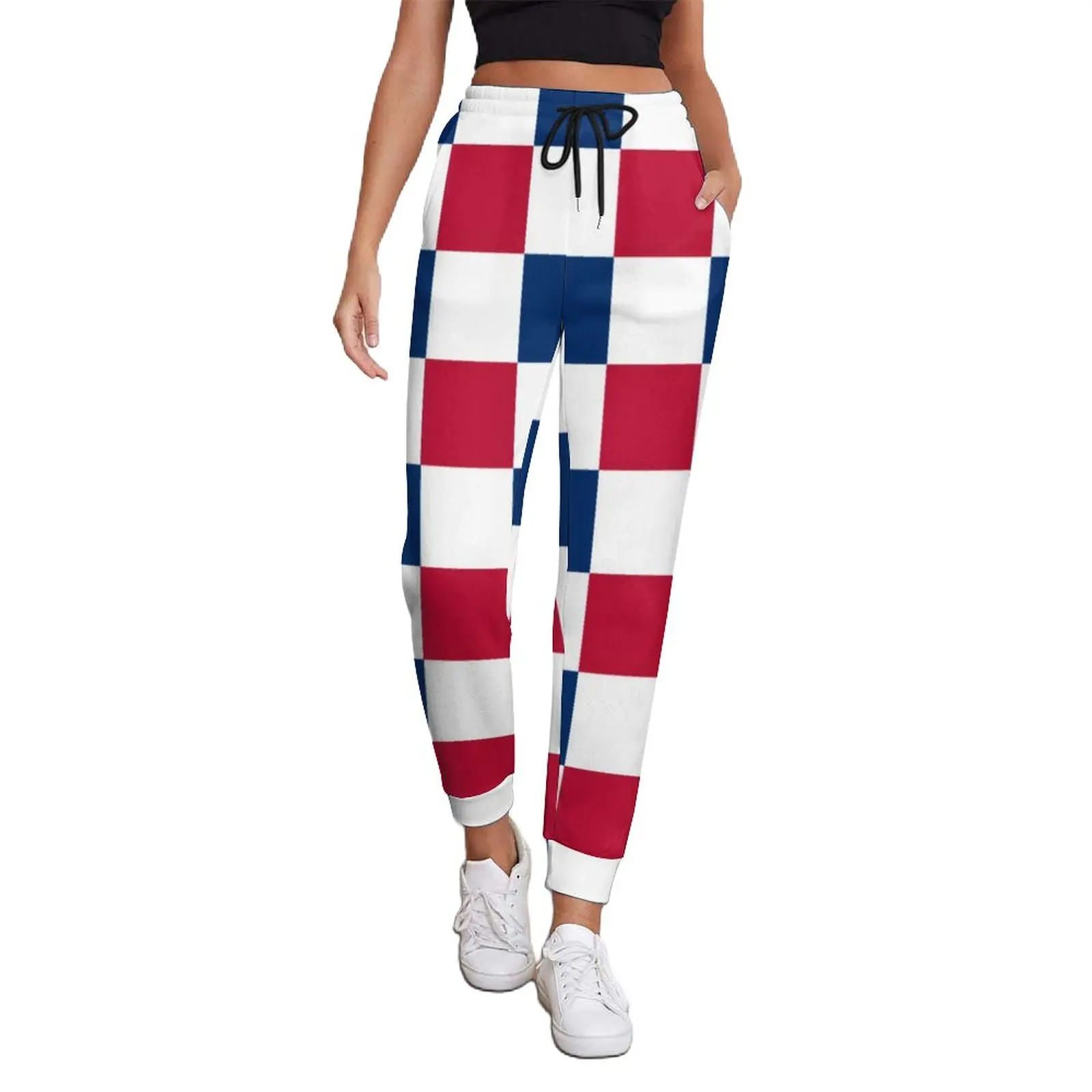 

American USA Flag Jogger Pants Red White Blue Checkerboard Casual Oversized Sweatpants Spring Female Printed Hip Hop Trousers