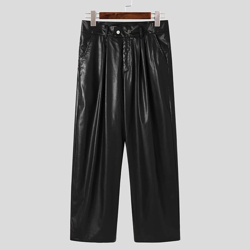 Description Picture 6 of itemCasual All-match New Men's Pantalons Patent Leather Long Pants Solid Comfortable Male Party Shows High Waist Trousers S-5XL 2023