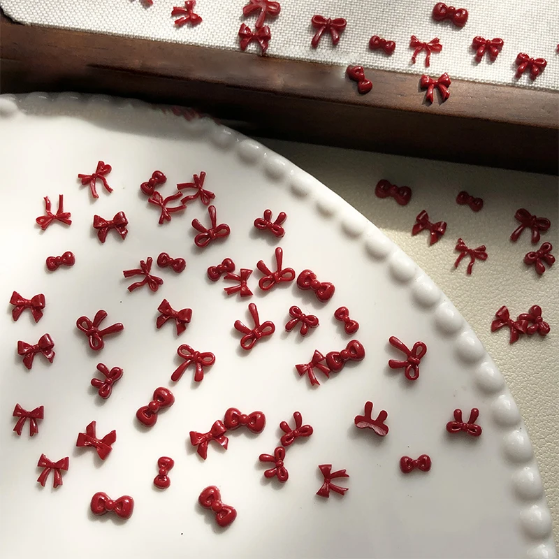 100PCS 3D Red Bow Nail Charms Resin Nail Art Accessories Cute Manicure Decor Materials DIY Nail Decoration Festive Daily Tools