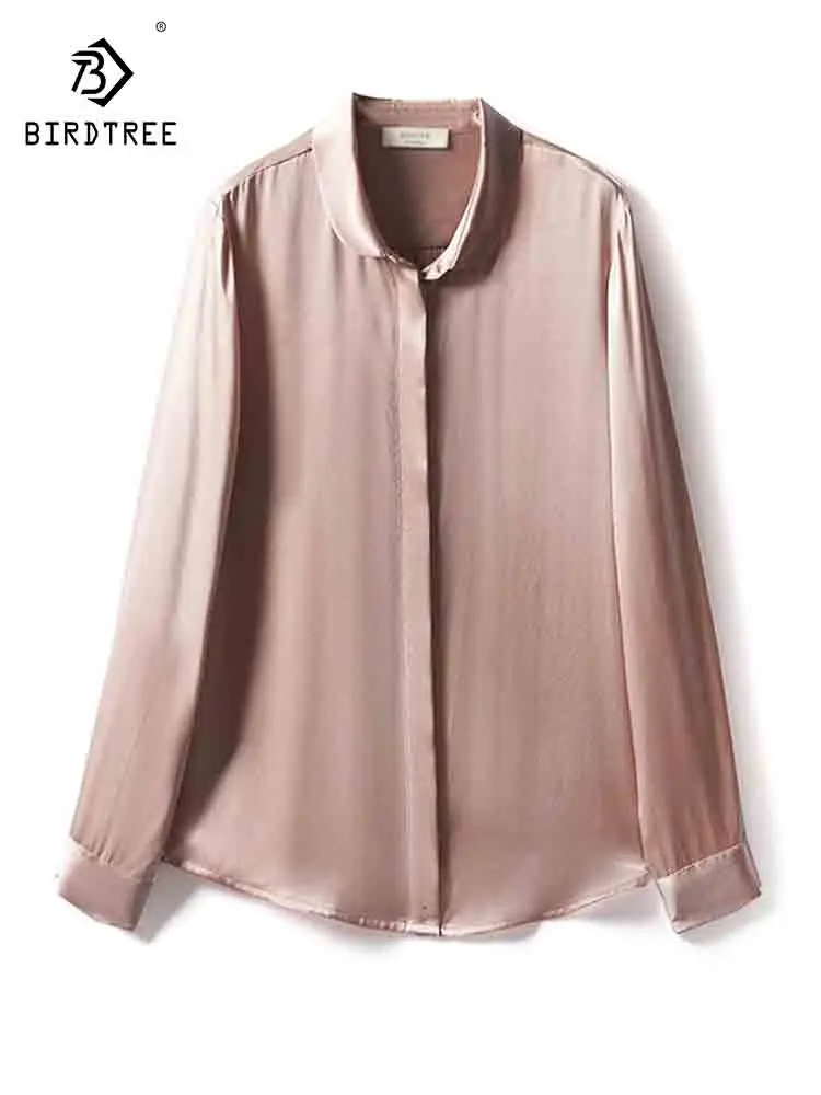 

Birdtree 22MM 100%Real Silk Shirt Solid Color Satin Top Long-sleeved Women's Fashionable Blouses Autumn Winter 2023 New T39250QC