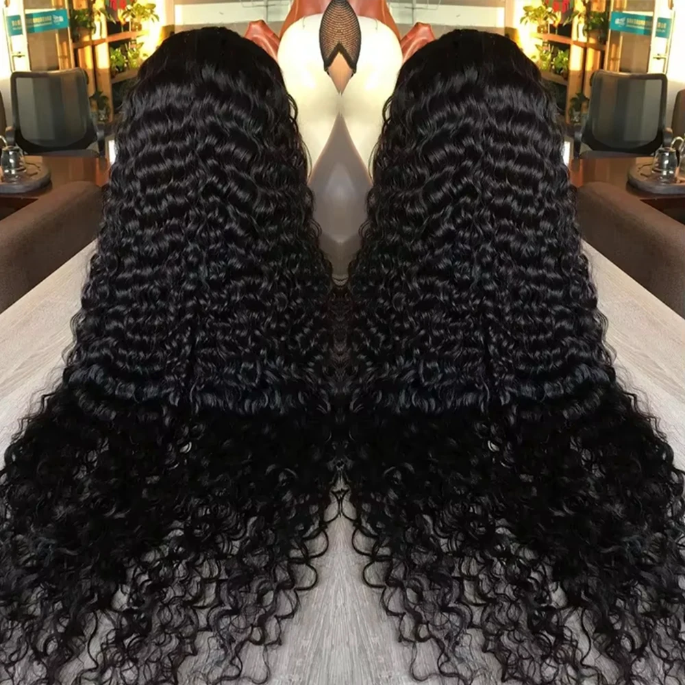 250 Density 13x6 Kinky Curly HD Lace Frontal Wigs Brazilian 30 40 Inch Water Deep Wave 13x4 Lace Front Human Hair Wig For Women 1