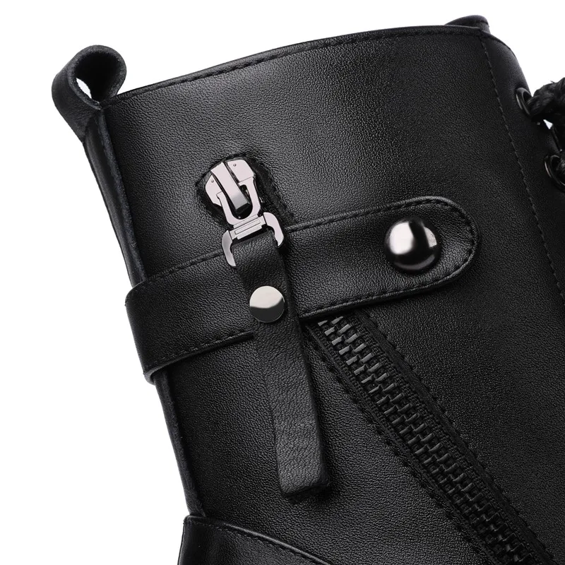 AIYUQI Women Boots Winter Large Size Genuine Leather Women Snow Boots Anti-Slip Fashion Natural Wool Women Combat Boots