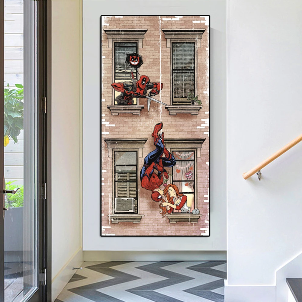 

Marvel Spiderman Abstract Kiss Poster Funny Deadpool Canvas Painting Avenger Superhero Wall Art Picture Room Home Decoration