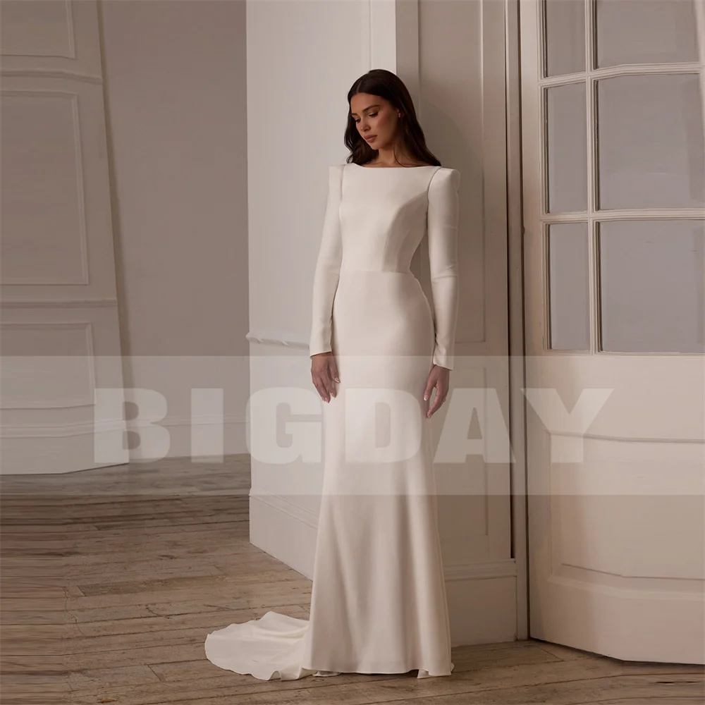 BIGDAY O-Neck Mermaid Wedding Dress Women 2025 Long Sleeve Open Back Sweep Train Buttons Bridal Gown Vestido De Noiva Customized 8 S0782e4a19be541e9861a817b4f4e545eS