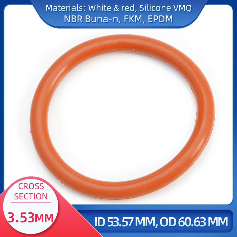 

O Ring CS 3.53 mm ID 53.57 mm OD 60.63 mm Material With Silicone VMQ NBR FKM EPDM ORing Seal Gask