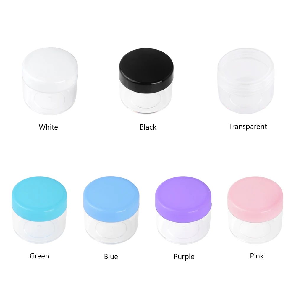 10pcs/lot Empty Plastic Makeup Nail Art Bead Storage Container Portable Cosmetic Cream Jar Pot Box Round Bottle 10g 15g 20g
