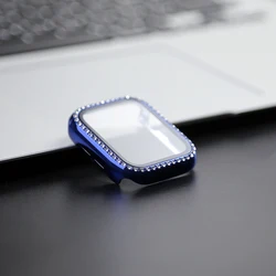 Luxury Bling Diamond Bumper Protector with Glass Case for 38MM Series 3 2 1 (Blue)