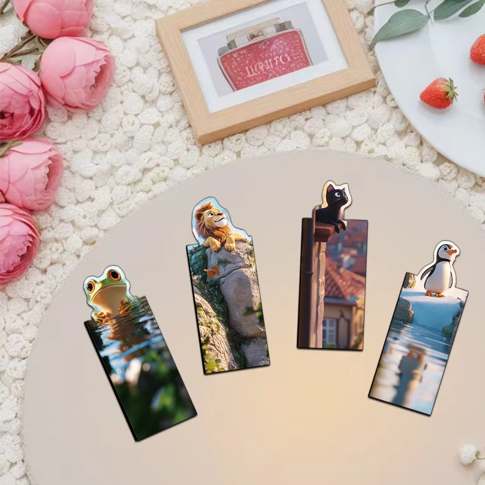 Cute Animal Magnetic Bookmark Cartoon Animal Book Marking Page Clip DIY Student Stationery Creative Gifts 4PCS