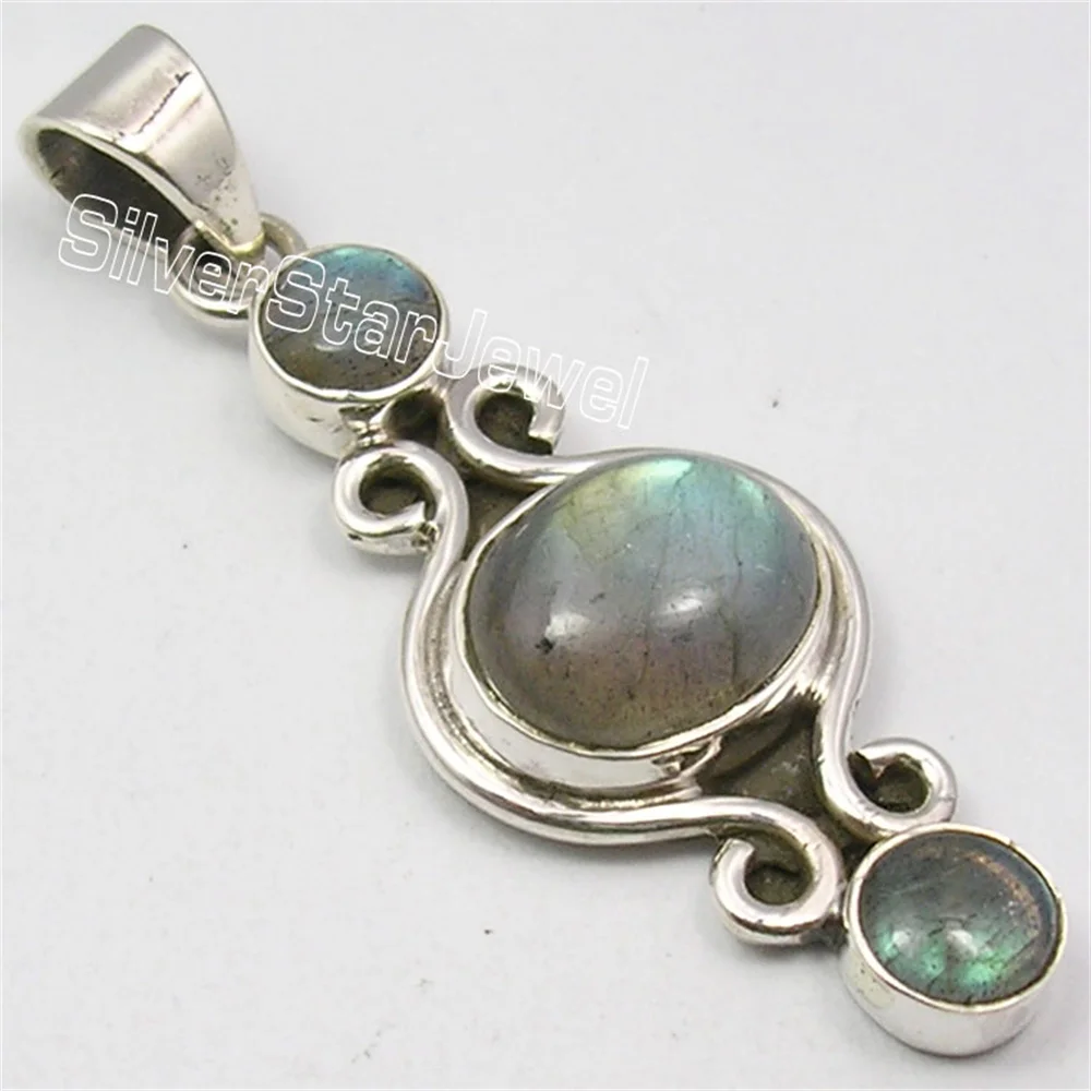 Many Color Semi-precious Stone OXIDIZED Pendant 1.7