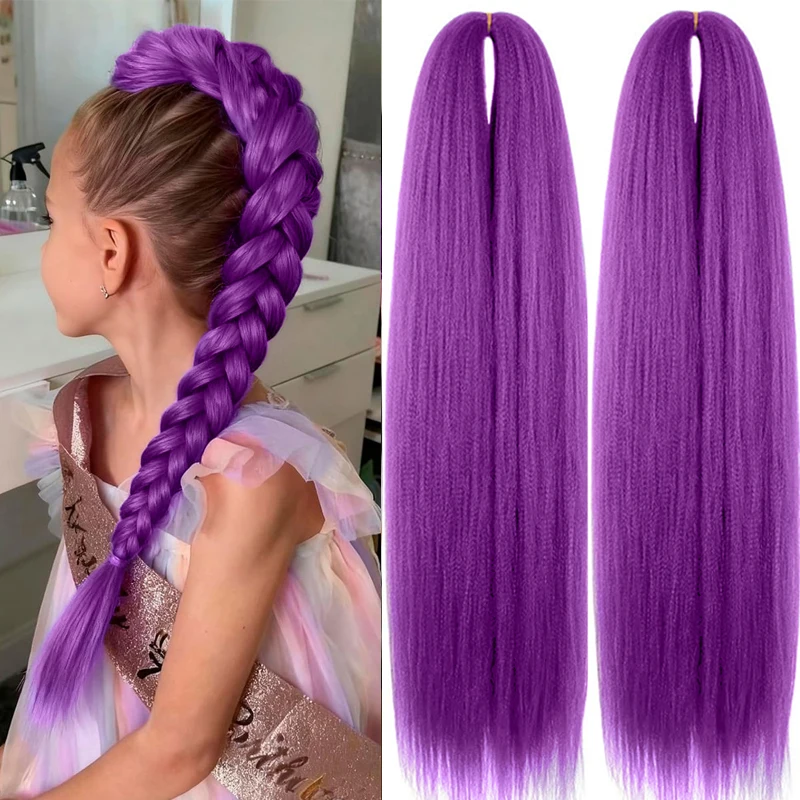 Braiding Hair Extensions Hairpiece Synthetic 14inch Pre Stretched EZ Braids For Kids Christmas&Festival Party Purple