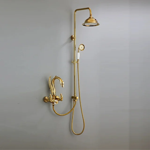 ก๊อกน้ำฝักบัวทองเหลืองรูปหงส์ติดผนัง สำหรับอ่างอาบน้ำและฝักบัว น้ำร้อนน้ำเย็น 1