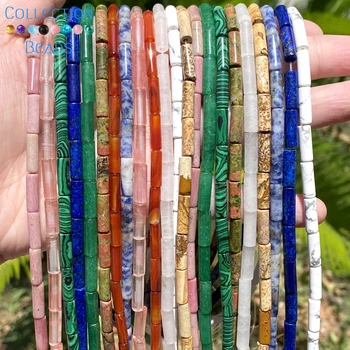 13x4mm 천연 석재 비즈 실린더 터키석 공작석 라운드 스페이서 쥬얼리 제작 용 느슨한 비즈 DIY 팔찌 목걸이 15''