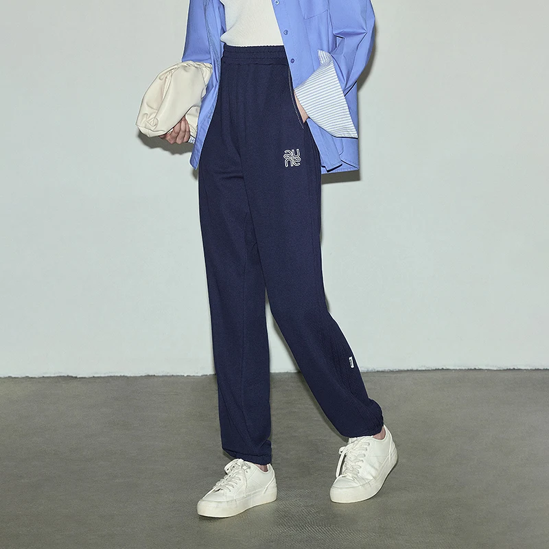 Toyouth Women Sweatpant 2023 Autumn Elastic Waist Straight Loose Trousers Logo Embroidery Casual Versatile Navy Gray Sport Pant