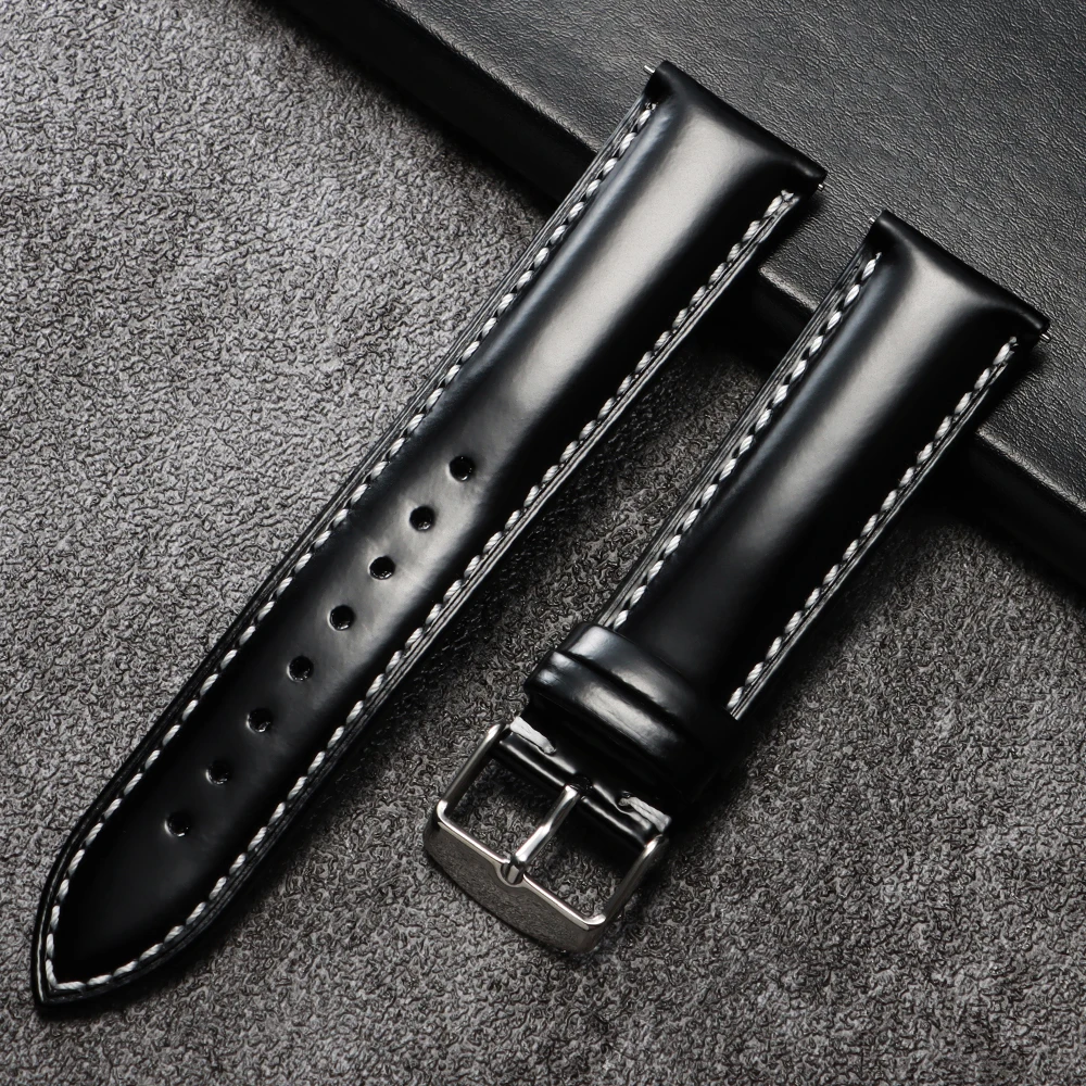 Vintage Polished Cowhide Quick Release Stitching Watch Strap, 20-22mm Universal Wristband