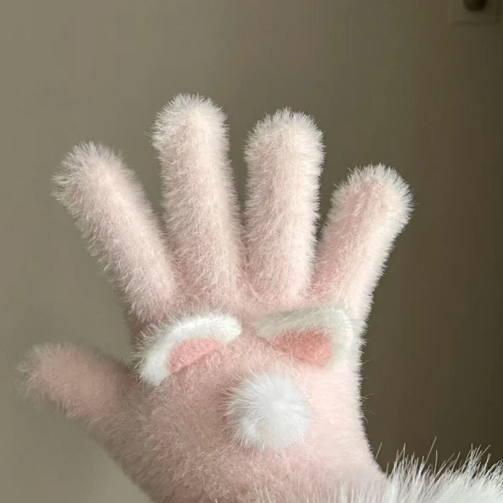 1 Pair Bunny Ear Faux Fur Gloves, Cute Pink Fluffy Hand Warmers, Adorable Rabbit-themed Winter Accessories, Soft Cozy