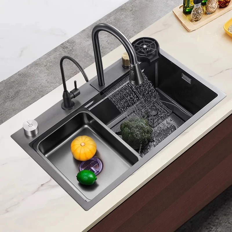 Nordic Metal Kitchen Sinks for Bar Counter Smart Digital Display with Cup Washer Sinks Light Luxury Design Sink for Dining Room