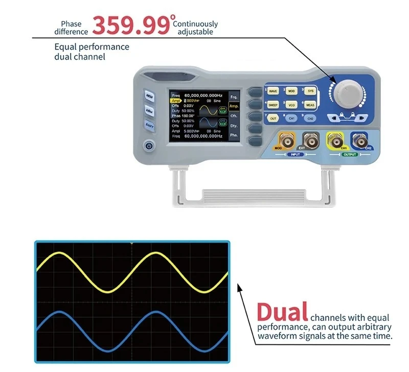 60Mhz 80Mhz Function Arbitrary Waveform Generator Dual Channel Signal Source 275