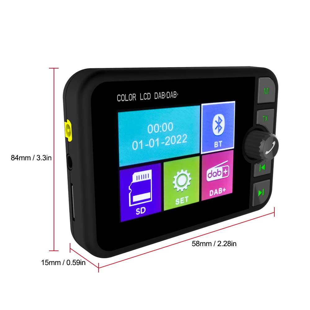 Podofo Receptor de radio digital DAB con pantalla LCD de 2,4 pulgadas, adaptador de audio para coche, transmisor FM DAB Plus, función BT y AUX, compatible con vehículos Tesla, BMW, Ford de todas las series 6