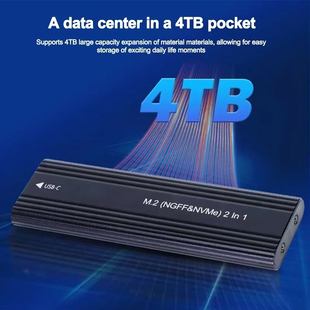 SSD enclosure NVME M.2 Solid State Drive External Enclosure 2230/2242/2260/2280 M.2 to USB C 10Gbps Aluminum Case Type A + C For M/M + B Key