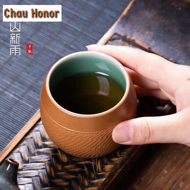 120ml Handmade Jump Knife Drum Shape Celadon Teacup Tea Bowl Single Cups Tea-tasting Smelling Cup Jianzhan Master Cups Tea Items