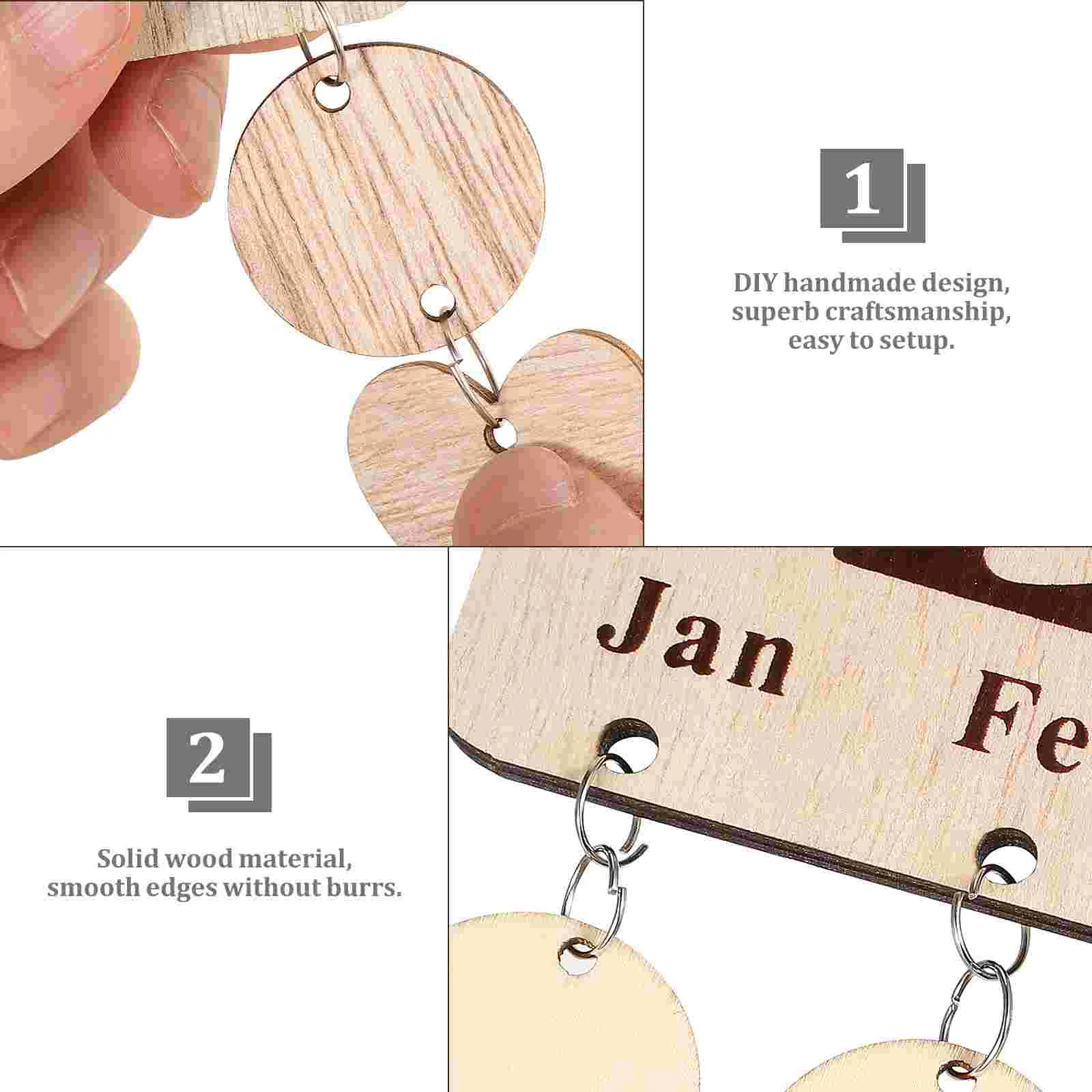 Wooden Birthday Planner Board Heart Round Discs 50 Pcs for DIY Hanging Calendar Reminder Wall Decor Festive Supplies