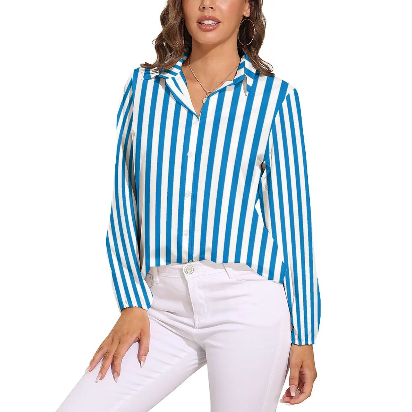 

Vertical Striped Loose Blouse Colorful Stripes Streetwear Oversize Blouses Women Long-Sleeve Office Shirt Summer Graphic Clothes