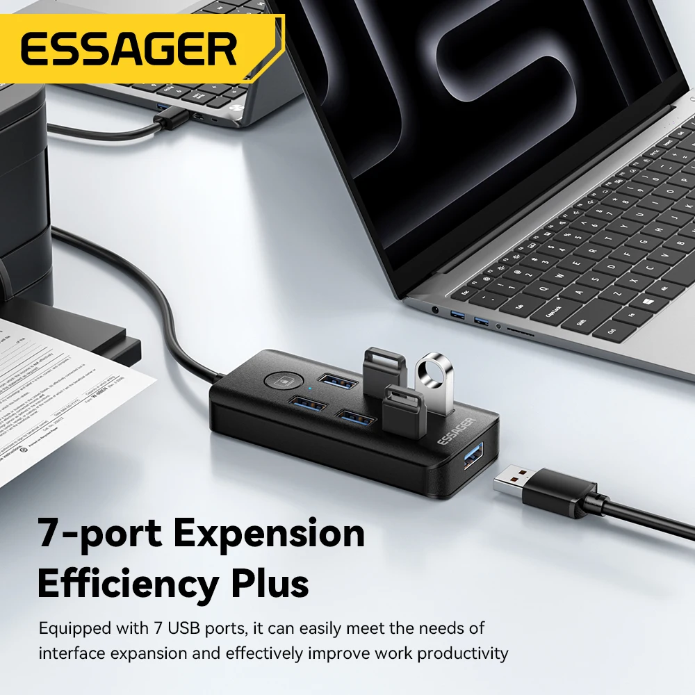 Essager 7-in-1 USB 3.0 Hub Multi USB Splitter Power Adapter 5Gbps High Speed USB Splitter OTG Adapter For PC Laptop Macbook Pro