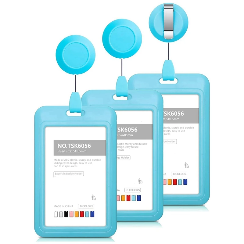 

Hard Plastic Sliding ID Badge Holder With Retractable Badge Reel Clips Id Badge Holder 3 Pack
