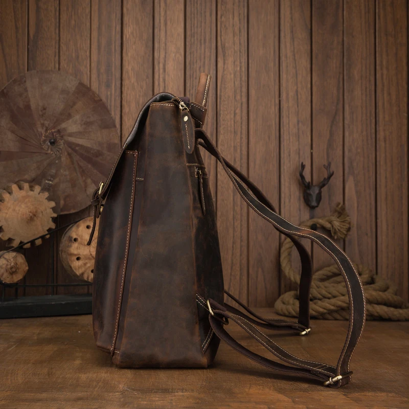 Handmade Crazy Horse Leather Backpack For Men Cowhide Travel Knapsack Retro Laptop bag Vintage Genuine Leather Outdoor Rucksack