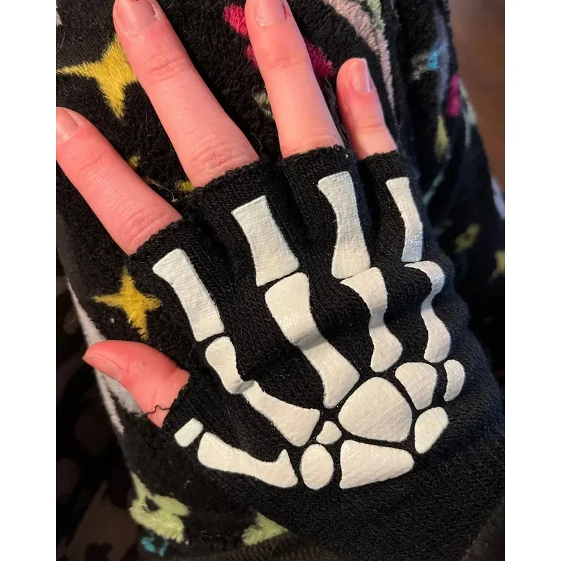 1/3/6pairs Skeleton Cycling Gloves Glow In The Dark Fingerless Cycling Skull Gloves For Kids Halloween Costume Accessory Gloves
