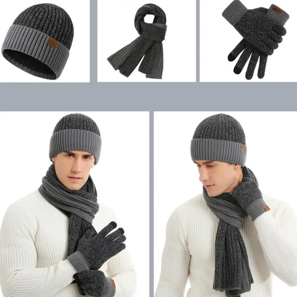 Conjunto de guantes de bufanda ultragruesa para hombre, gorro de invierno, conjunto de guantes de pantalla táctil, bufanda larga, súper suave, a