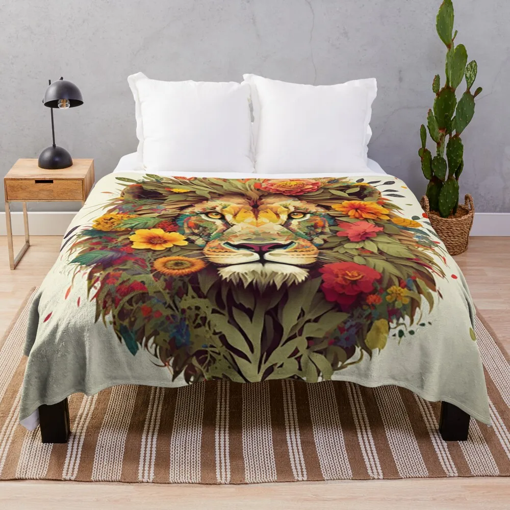 

Gorgeous lion art work Throw Blanket Decorative Sofa Blankets Soft Big Blanket Vintage Blanket Quilt Blanket