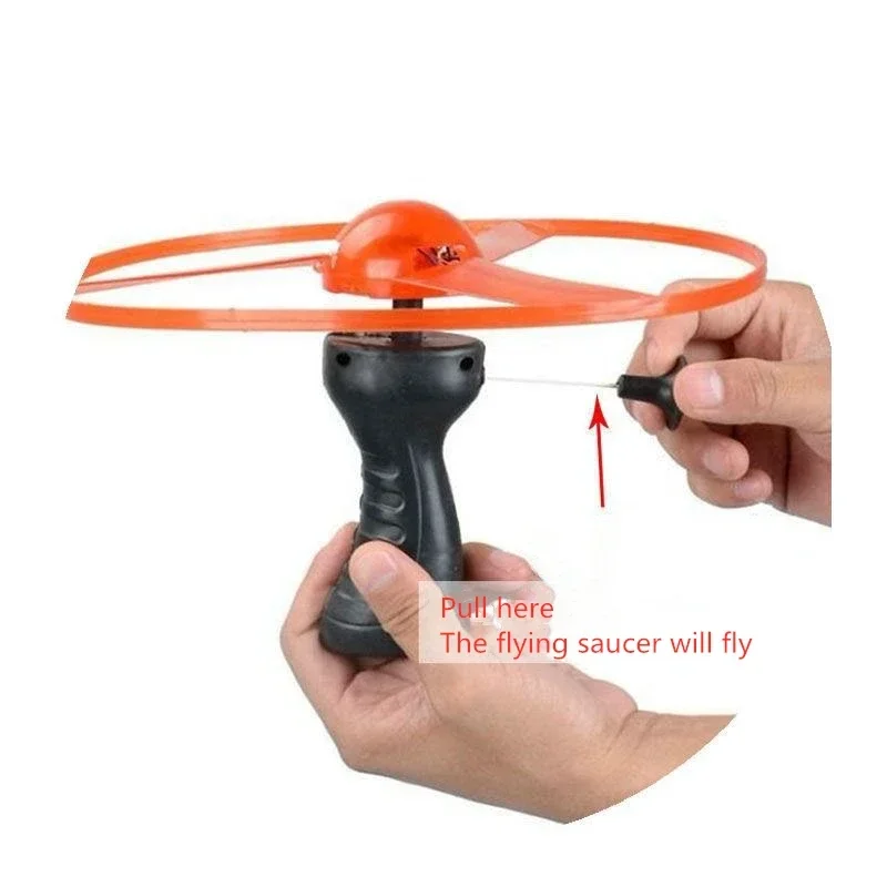 Kid Sports Pull Line Saucer Toys Children Outdoor Fun Rotating Flying Toy LED Light Parks Beach