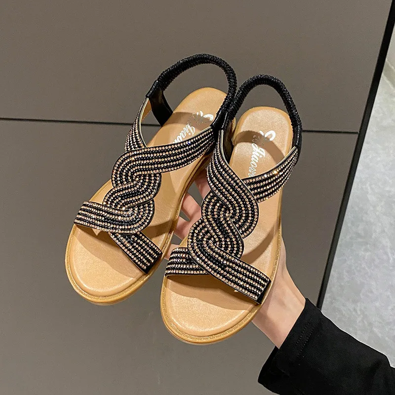 Summer New Sandals Sexy Crystal Women Shoes Wedges Roman Sandals Lady Slippers Female Sandal Elegant Open Toe Women