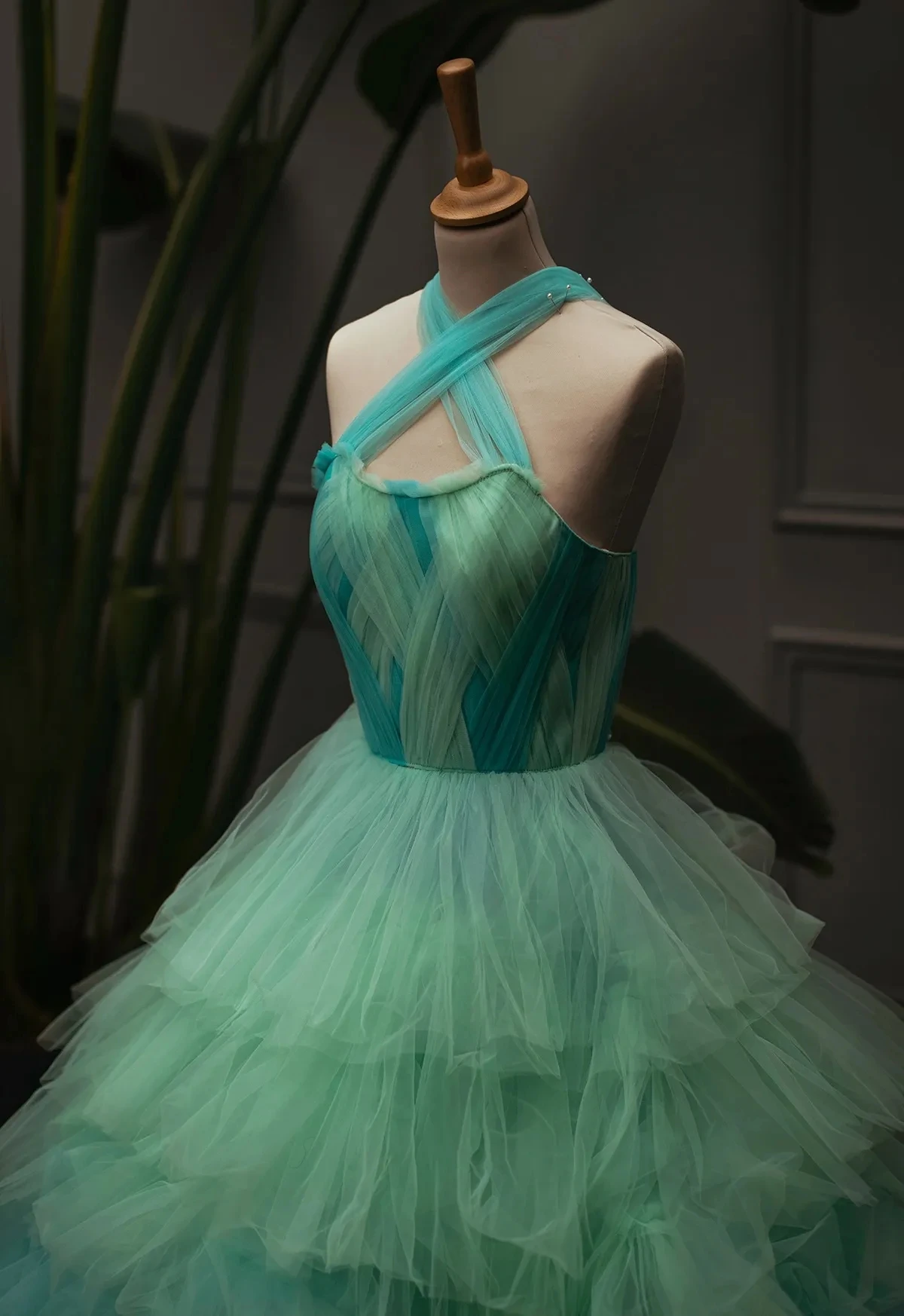 Fairy Multi-colors Tulle Dress Long Prom Gown Halter Ombre Green Layered  Tulle | eBay