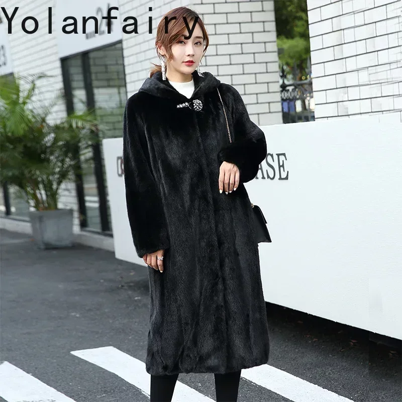 

Mink Real Fur Coats Winter 2024 Luxury Fur Coat Women Warm Mink Fur Jackets for Women Hooded Long 110cm Casacas Para Mujer SGG