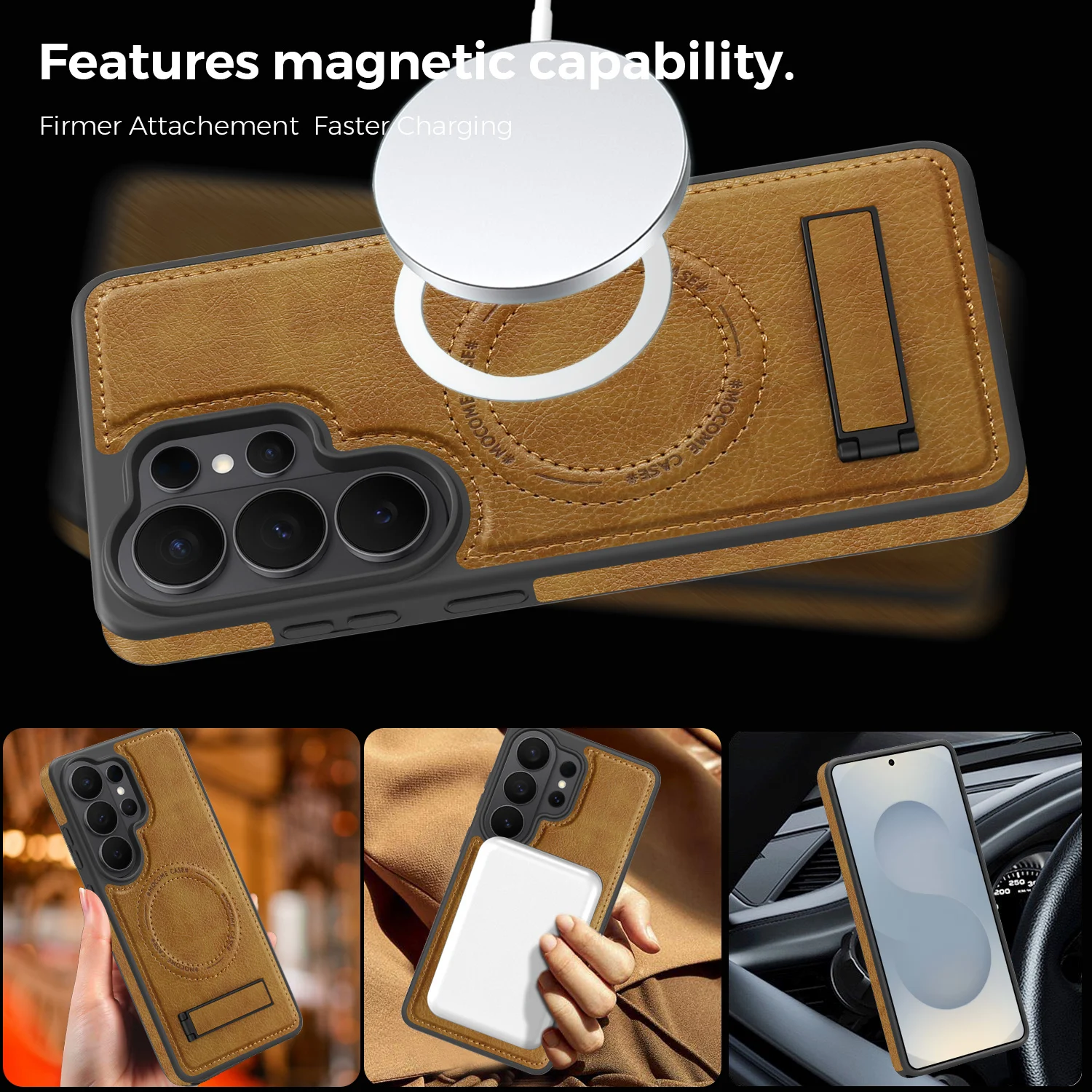 Deluxe Leather Magnetic Phone Case with Business Stand Bracket