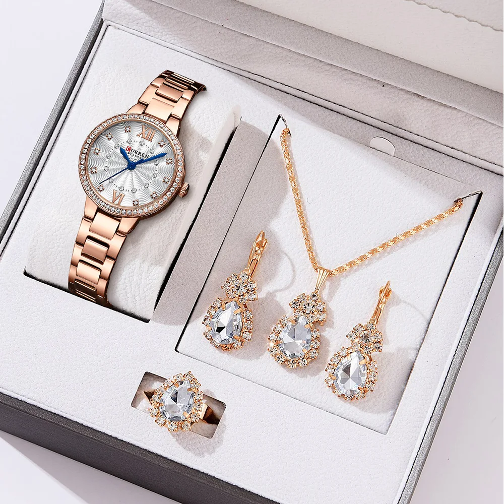 Montres de luxe pour femmes, bracelet en acier inoxydable, horloge, cadran en strass, Slim, avec 5 pièces, cadeau Se_voghion.com