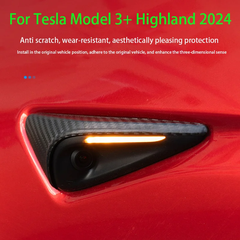 Cubierta de cámara lateral de fibra de carbono Real para Tesla Model 3 + Highland 2024, cubierta embellecedora de señal de giro, accesorios exteriores